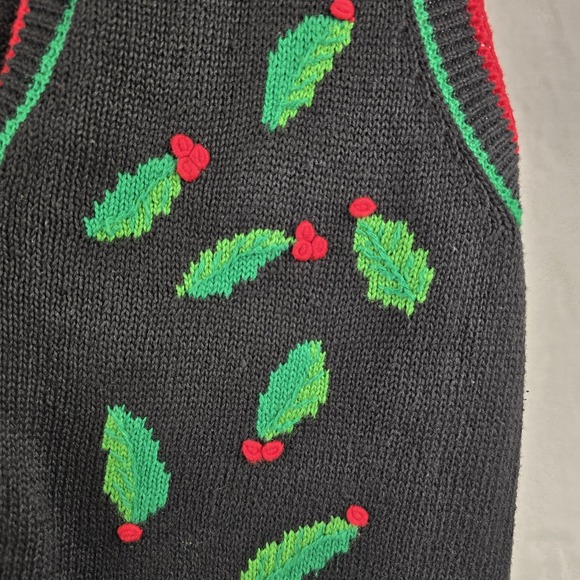 Vintage Bechamel Christmas Holiday Holly Berry Knit Vest Red Green LARGE - Picture 3 of 4